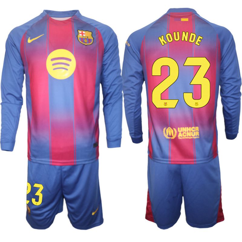Men 2025-2026 Club Barcelona home blue Long sleeves #23 Soccer Jersey
